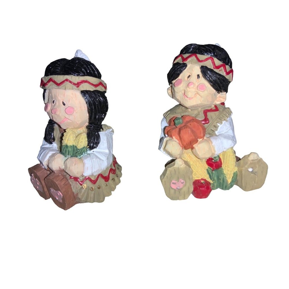 Native American Thanksgiving Children Figurines Set of 2